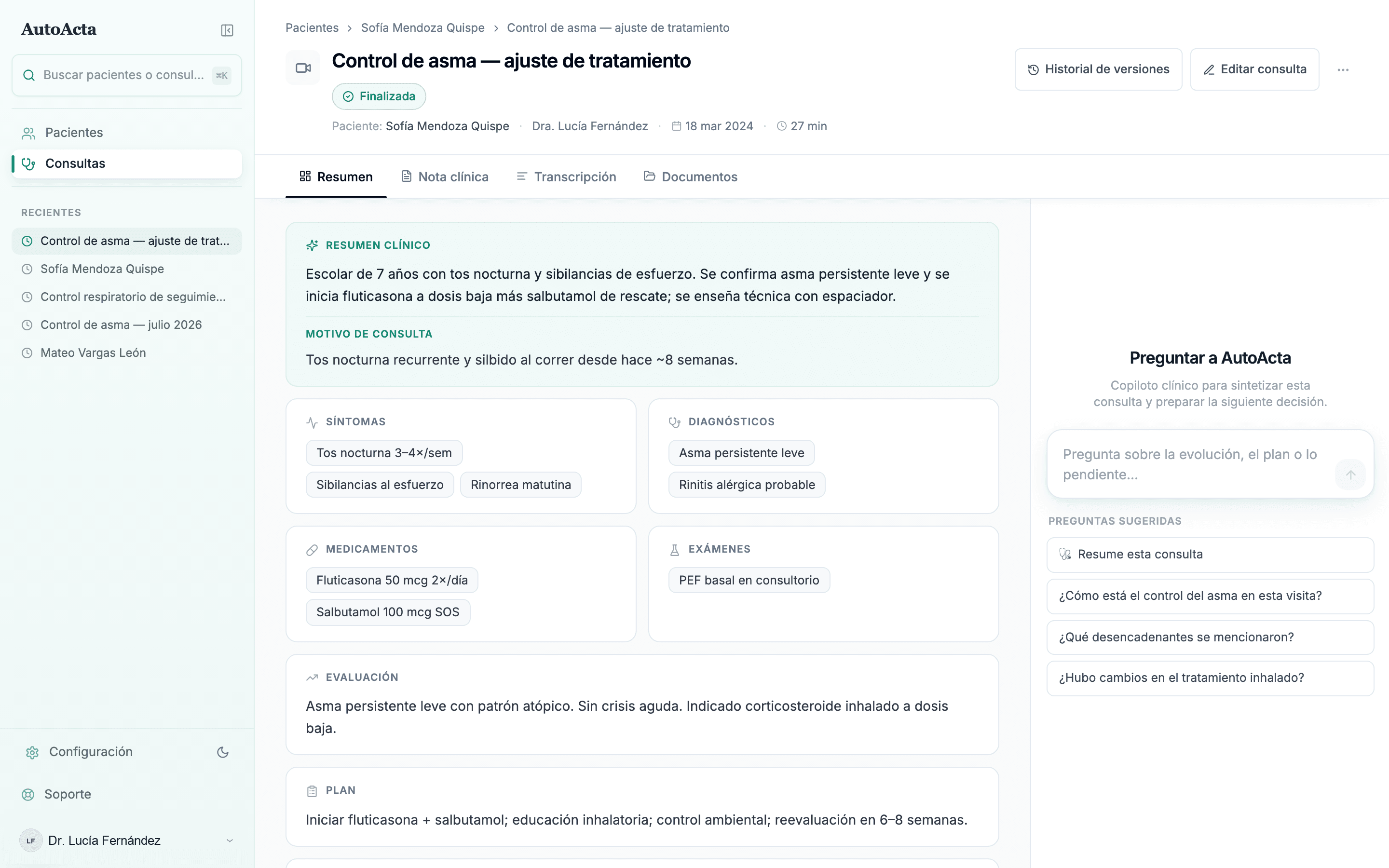 Documentación preparada en AutoActa lista para revisar y finalizar.